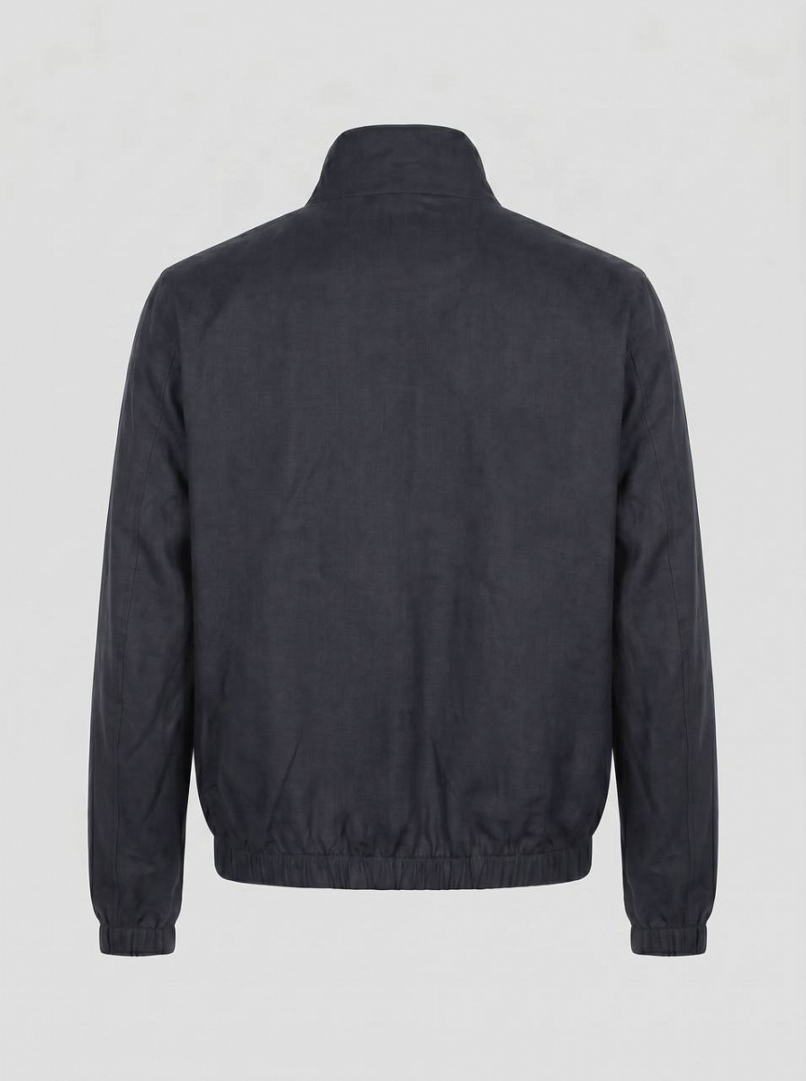 Мужская ветровка Loro Piana Bomber Solaire коричневая, темно-синяя лен — вид сзади с другой стороны