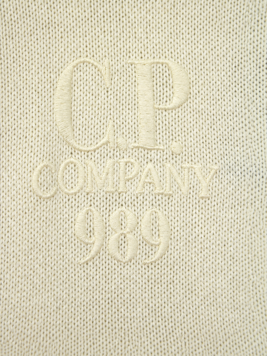 Мужское худи C.P. Company молочное, шерсть/полиамид — логотип
