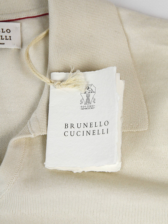 Поло мужское Brunello Cucinelli молочное с V‑вырезом, хлопок Brunello Cucinelli фото 7