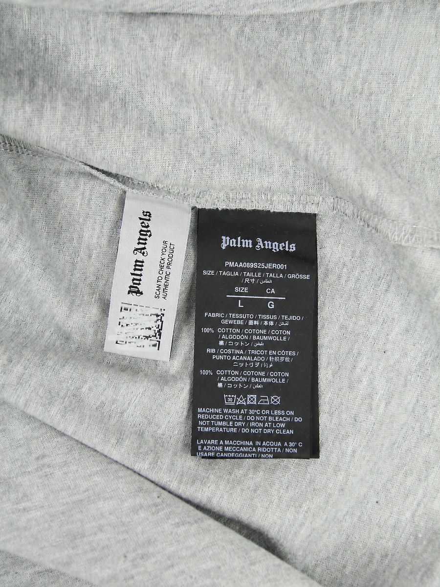 Мужская футболка Palm Angels серая, хлопок — бирка с составом и уходом