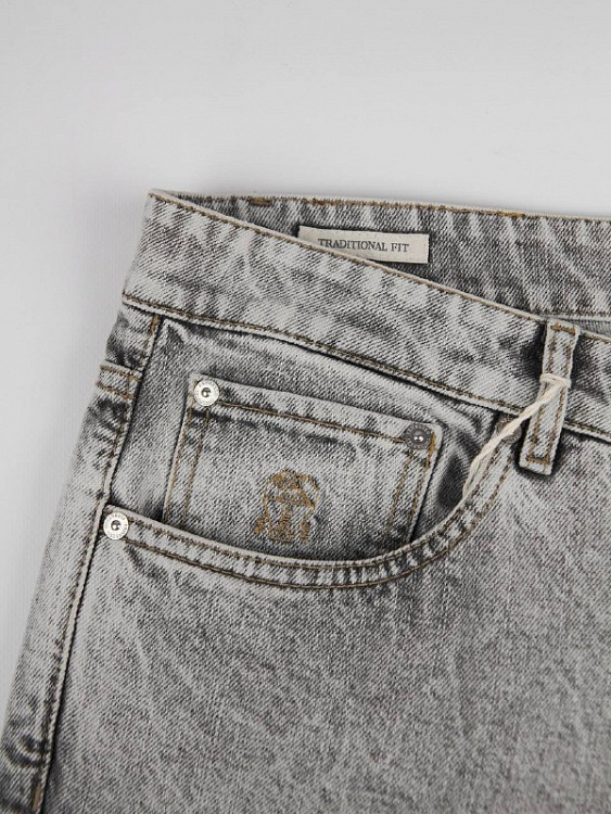 Мужские джинсы Brunello Cucinelli серые Traditional Fit хлопок Brunello Cucinelli фото 5