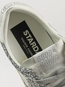 Кеды женские Golden Goose Super-Star серые с серебристым глиттером и звездой — стелька с логотипом Golden Goose
