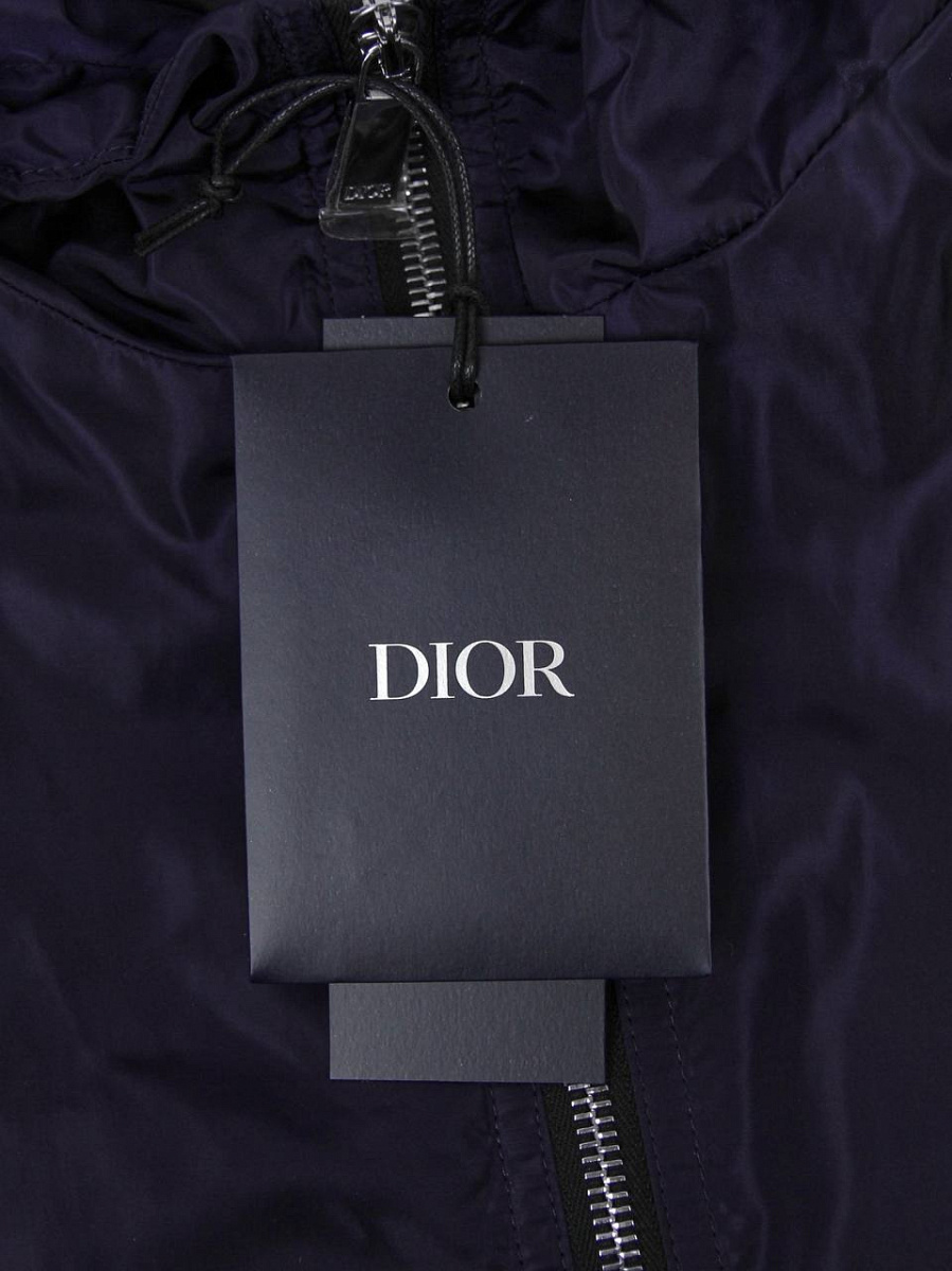 Мужская ветровка Dior с капюшоном темно‑синяя, водоотталкивающая — навесная фирменная бирка Dior