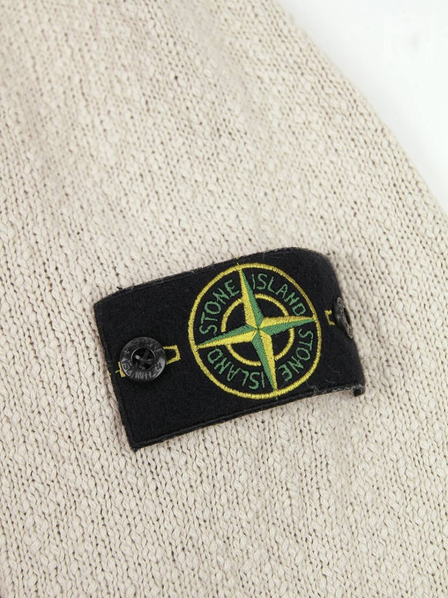 Мужской джемпер Stone Island молочный,  хлопок/лен — фирменный патч Stone island