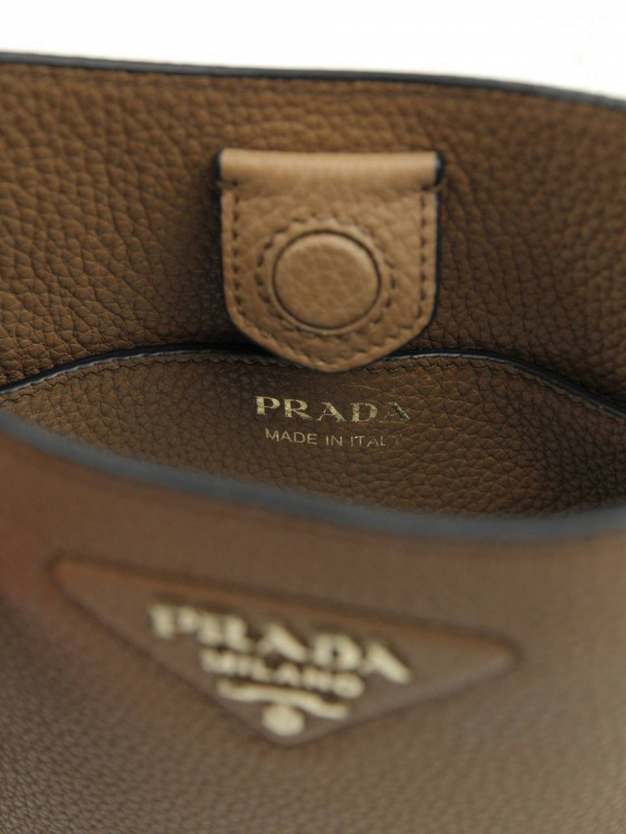 Сумка женская Prada Mini Shoulder Bag карамельная кожаная — внутренняя кнопка