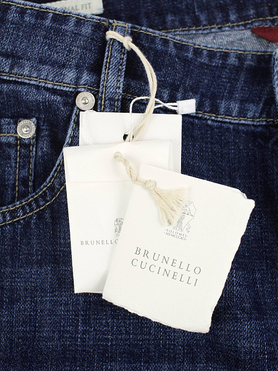 Мужские джинсы Brunello Cucinelli Traditional fit темно‑синие вареные, хлопок Brunello Cucinelli фото 9