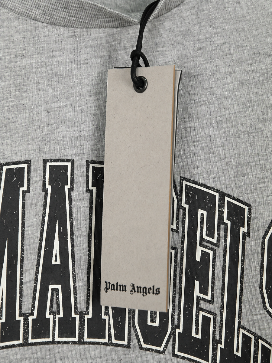Мужская футболка Palm Angels серая, хлопок — фирменная бирка Palm Angels