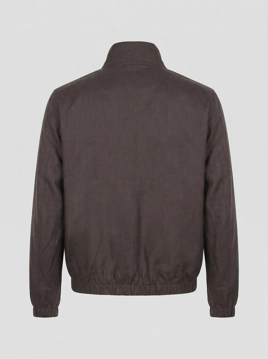 Мужская ветровка Loro Piana Bomber Solaire коричневая, темно-синяя лен — вид сзади