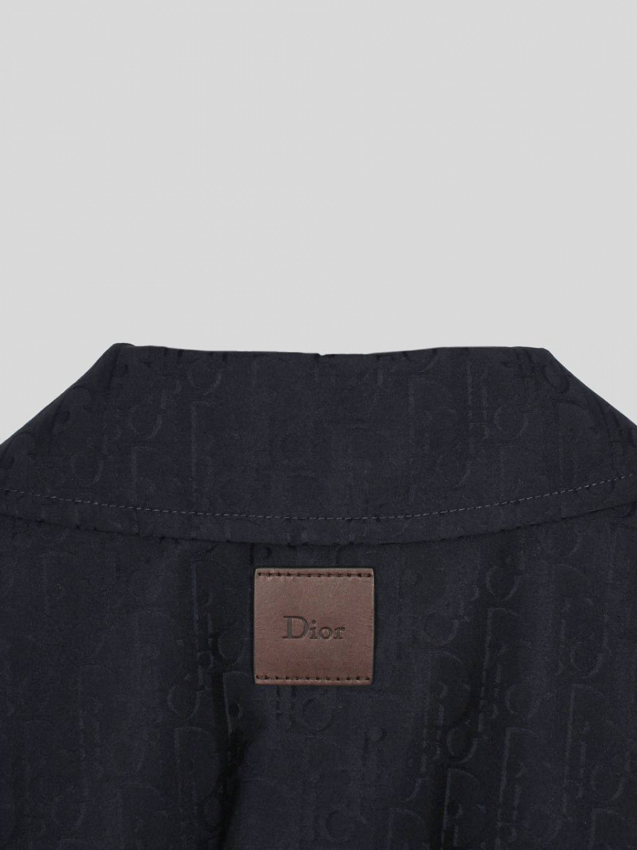 Мужская ветровка Dior темно‑синяя, хлопок — фирменная нашивка Dior на спинке