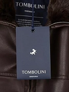 Мужская утепленная кожаная куртка Tombolini с меховым воротником — фирменная бирка Tombolini