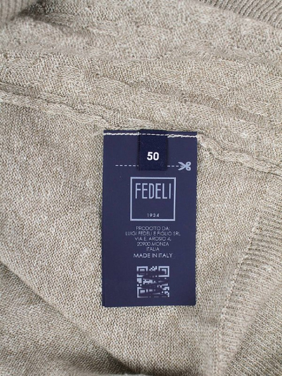 Мужское поло Fedeli лён/хлопок серо‑бежевый V‑вырез Fedeli фото 8
