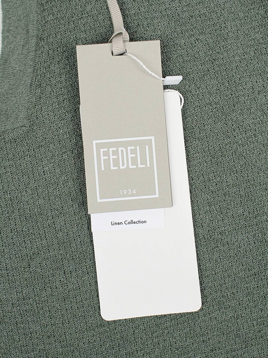 Мужское льняное поло Fedeli с V‑образным вырезом хаки Fedeli фото 4