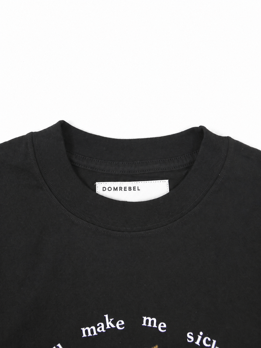 Мужская футболка Domrebel черная, хлопок — горловина
