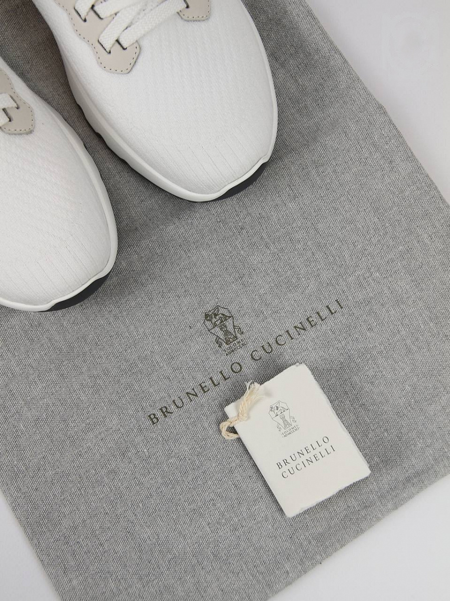 Мужские кроссовки Brunello Cucinelli текстильные белые — фирменный пыльник Brunello Cucinelli