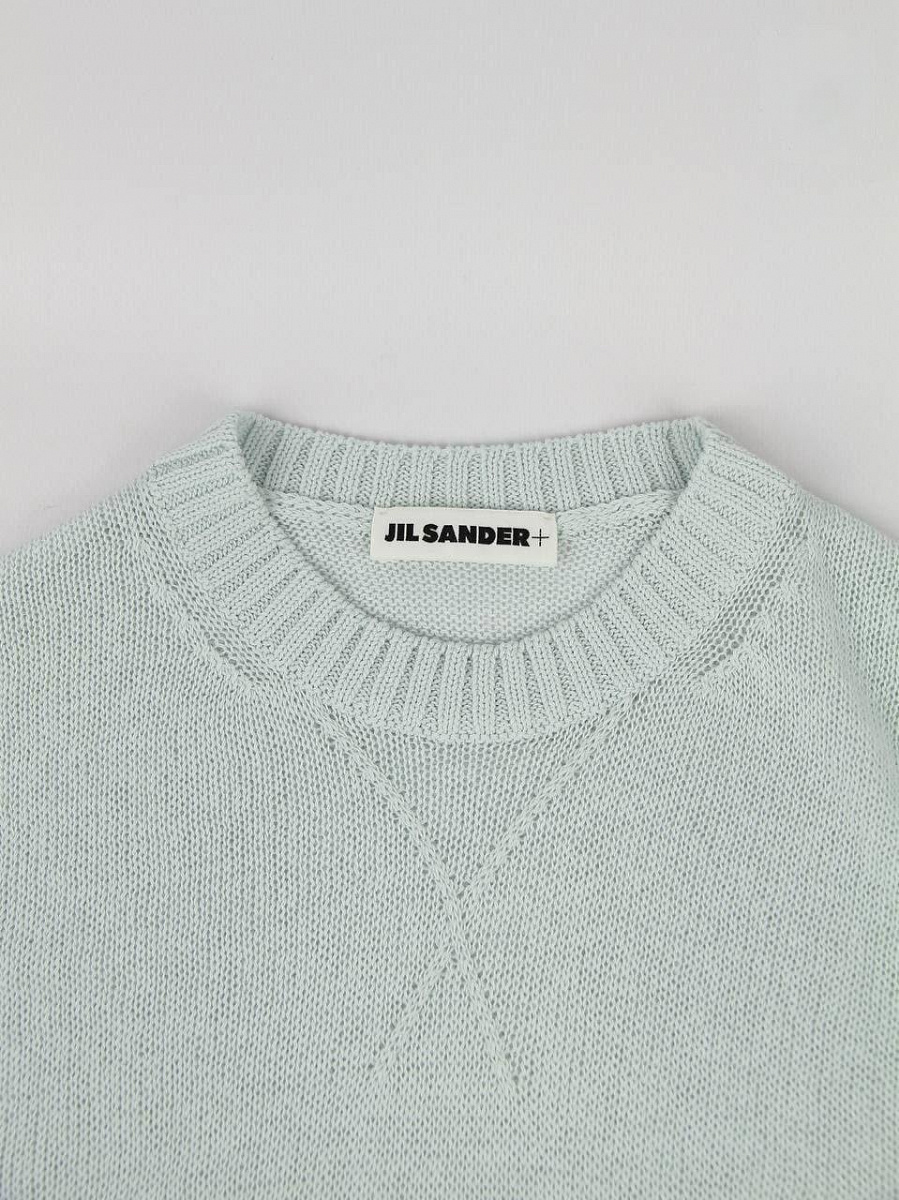 Женское платье Jil Sander голубое, хлопок — круглый вырез