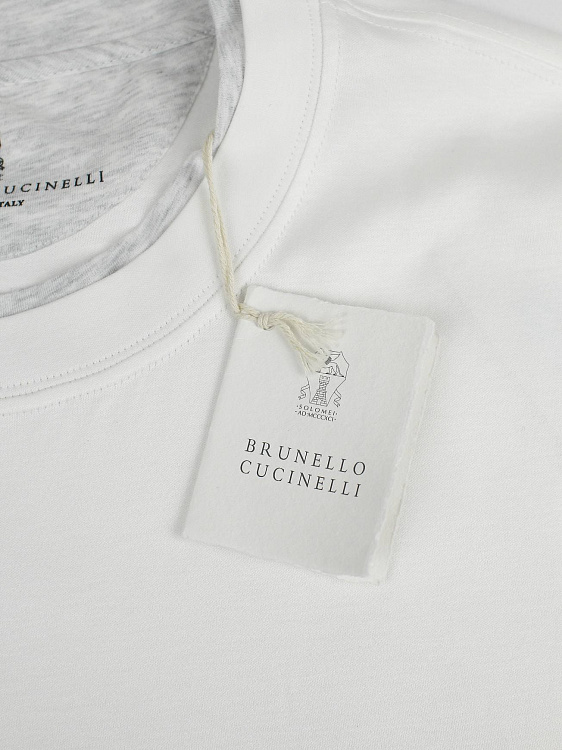 Мужская футболка Brunello Cucinelli белая с эффектом многослойности, хлопок Brunello Cucinelli фото 4