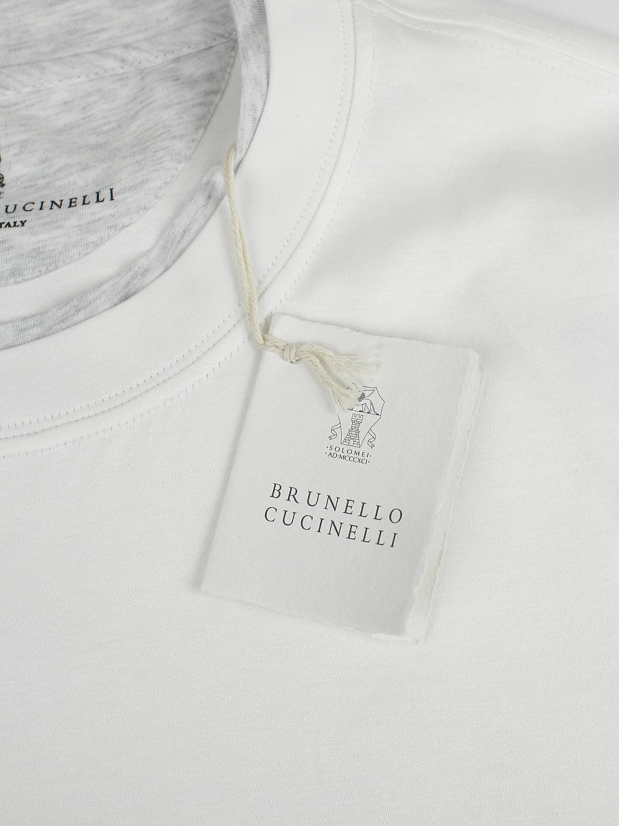 Мужская футболка Brunello Cucinelli белая с эффектом многослойности, хлопок Brunello Cucinelli фото 4