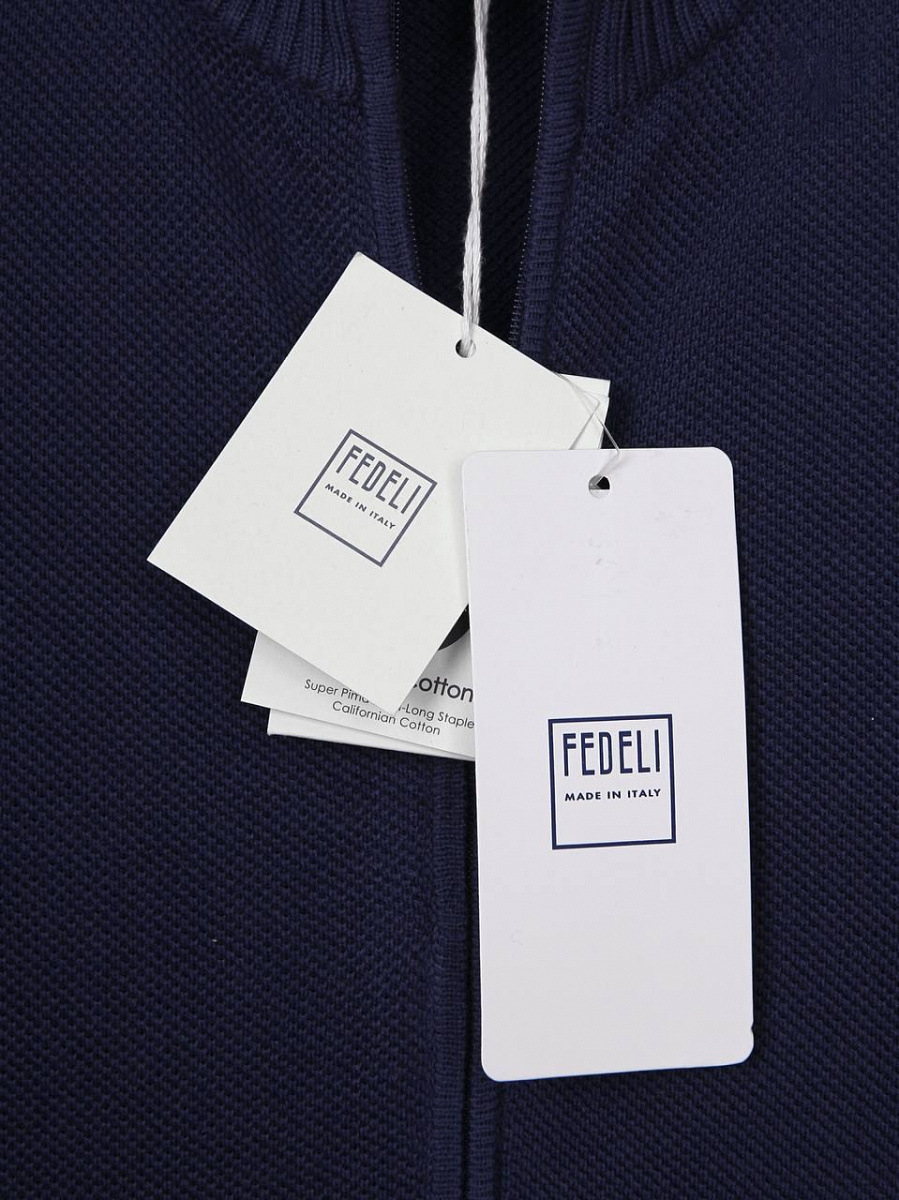 Мужской кардиган Fedeli темно-синий на молнии, хлопок — фирменная бирка Fedeli