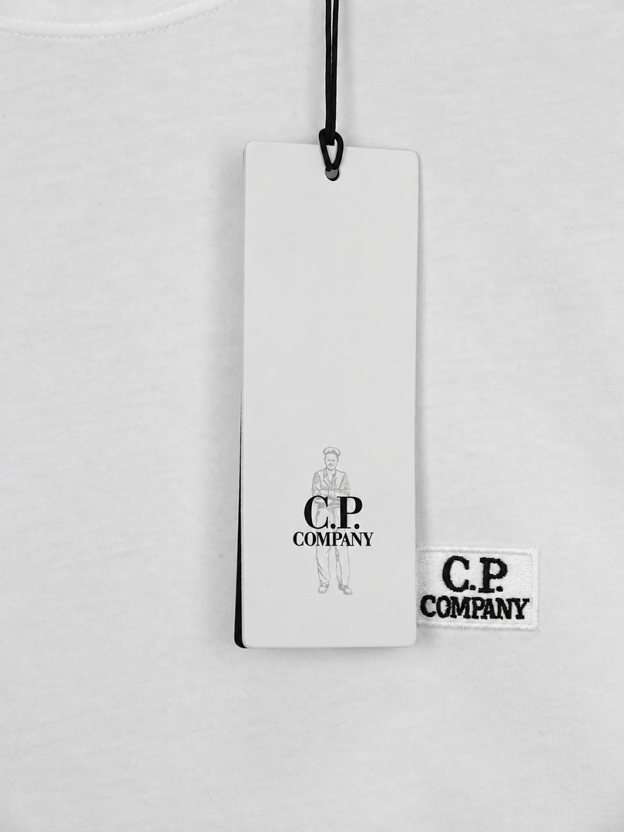 Мужская футболка C.P. Company белая, хлопок — фирменная бирка C.P. Company